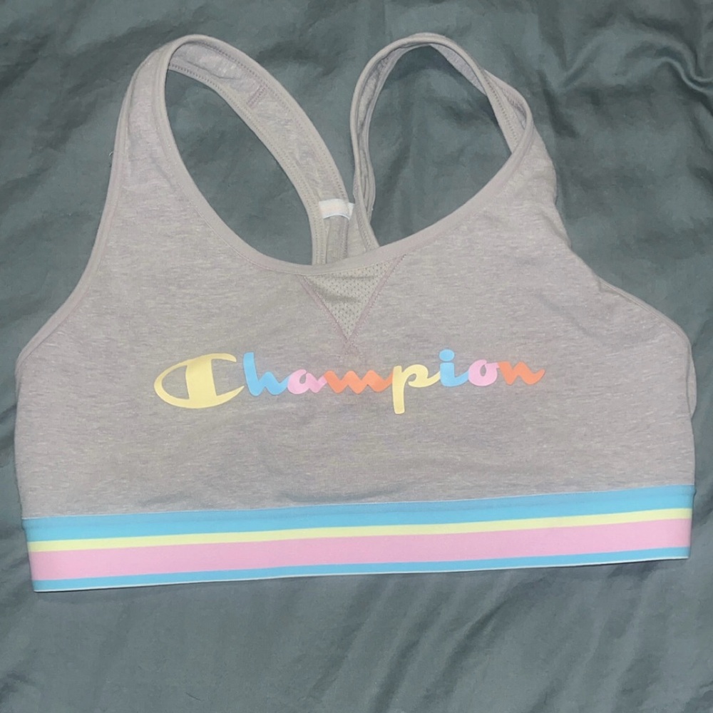 Large Champion Gray Sports Bra with Rainbow Trim